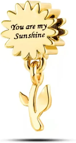Vista 2 de MiiFort Abalorio dorado de girasol para pulseras, collares, colgantes de flor You are my sunshine, regalo de amor dedicado para mujeres, niñas