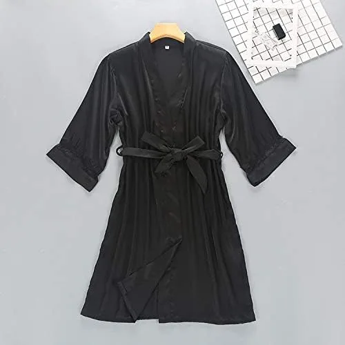 Vista 6 de NSQFKALL Ropa de dormir para mujer, sexy, sin aros, conjunto de pijama de encaje, ropa interior de seda, cinturón de dormir