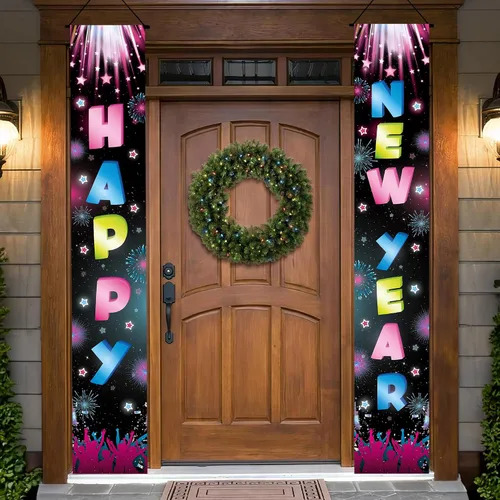 Vista 9 de KatchOn, Cartel de puerta de feliz año nuevo, 72 x 12 pulgadas, pancarta de feliz año nuevo para decoraciones de Año Nuevo 2026 Decoraciones NYE