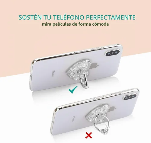Vista 6 de Soporte de anillo de teléfono con forma de corazón, diamantes de imitación