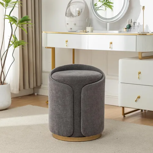 Vista 11 de Taburete Giratorio de Tocador con Base Dorada Cómoda Silla de Tocador Taburete Redondo Moderno para Tocador de Maquillaje Otomana de Tocador Beige
