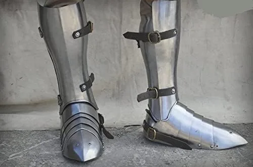 Vista 3 de Par de armadura medieval de acero Greaves con Sabaton SCA Combat Fighting Armour
