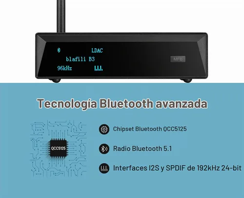 Vista 5 de B3 Profesional Receptor de Música XLR Bluetooth v5.1, Transmisor LDAC y aptX HD, DAC ESS Integrado, RCA Analógico, Salidas Ópticas Digitales