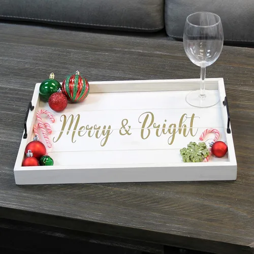 Vista 37 de Elegant Designs HG2013-GBL Bandeja de Servir Redonda de Madera Decorativa de Navidad de 13.75'' con Asas, Verde Believe Lavado verde "Believe