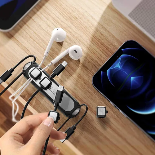 Vista 8 de Dracool Soporte magnético para cables, 6 ranuras, organizador de cables, organizador de cables, organizador de cables debajo del escritorio