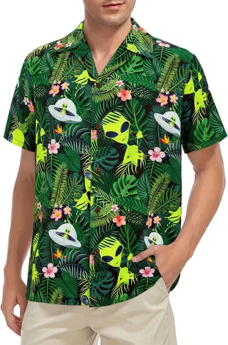 Vista 80 de Camisa hawaiana para hombre, con estampado floral, cómoda, con botones, casual, manga corta, ropa de playa para hombre