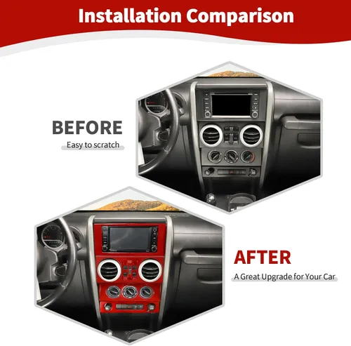 Vista 2 de RT-TCZ para Wrangler JK Cubierta de Panel de Control de la Consola Central del Tablero Rojo para Jeep Wrangler JK JKU 2007-2010 Accesorios