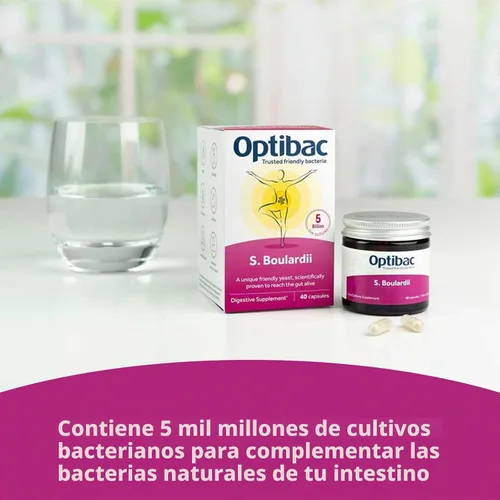 Vista 3 de Optibac Probiotics Saccharomyces Boulardii - Suplemento probiótico digestivo vegano científicamente probado, 5 mil millones de UFC - 40 cápsulas