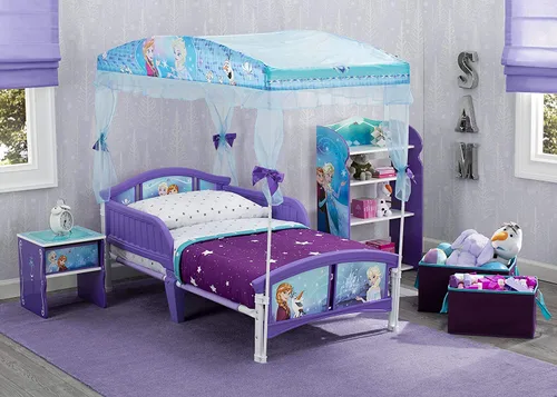 Vista 2 de Delta Children - Cama para niños pequeños con dosel, Disney Frozen + Delta Children colchón infantil reversible Twinkle Galaxy, con núcleo de fibra