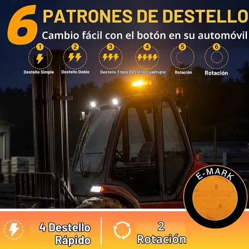Vista 2 de Luces estroboscópicas de luz LED amarilla para camiones de 12 V 24 V, luz de baliza naranja, faro giratorio con 6 modos para coche, camión, UTV