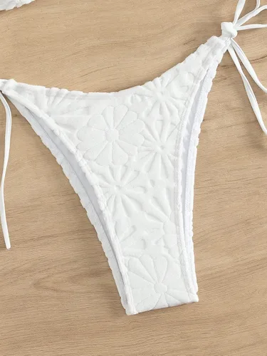 Vista 4 de WDIRARA Conjunto de bikini con lazo lateral para mujer, traje de baño de dos piezas con nudo lateral