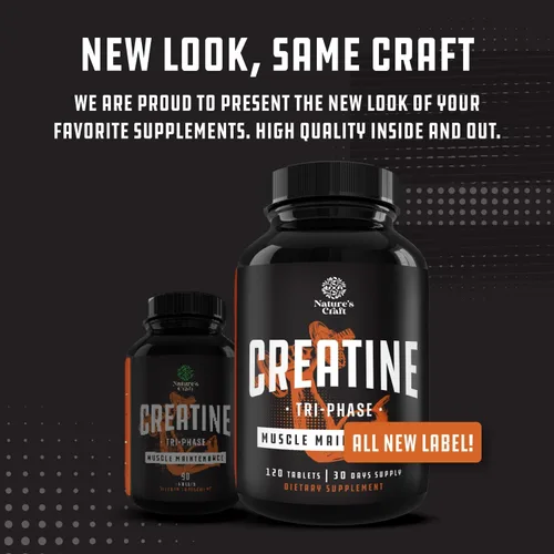Vista 7 de Natures Craft Tabletas de creatina trifásica de alta resistencia para mujeres y hombres - Mezcla de fórmula de monohidrato de creatina, 300 mg