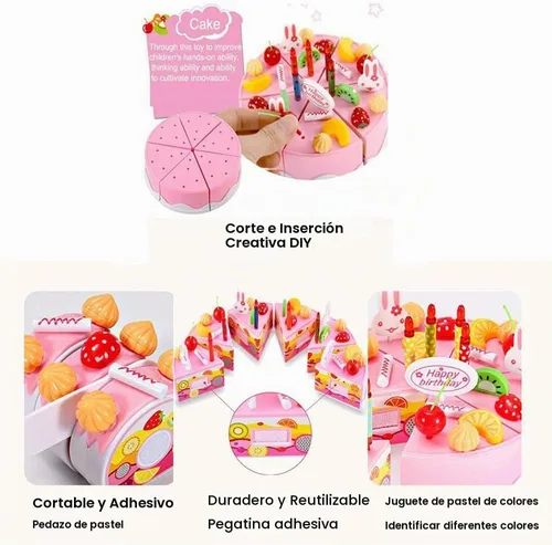Vista 3 de Juego de 38 piezas de decoración de pastel de fiesta de cumpleaños de corte de bricolaje, juego de comida de cocina para corte de frutas, regalo
