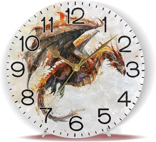 Vista 6 de Reloj de pared con diseño de dragón volador, funciona con pilas, sin tictac, de cuarzo, analógico, rústico, rústico, redondo, decoración retro
