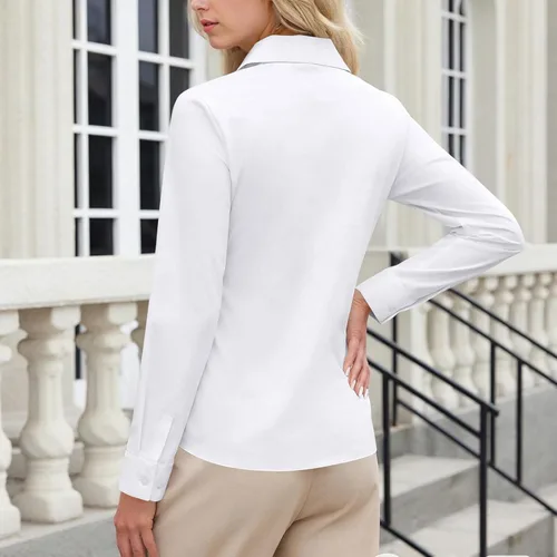 Vista 5 de Womens Stretch Button Down Shirts Slim Fit Long Sleeve Dress Shirt Wrinkle Free Collared Business Work Casual Blouse