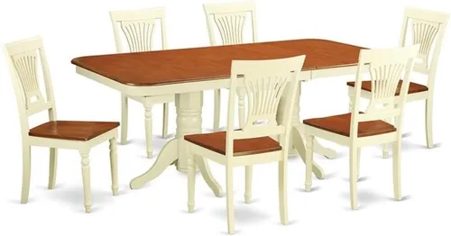 Vista 20 de East West Furniture NAPL7-WHI-C - Juego de mesa de cocina de 7 piezas que consta de una mesa de comedor rectangular con hojas de mariposa y 6 sillas