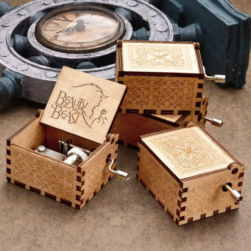 Vista 5 de Caja de música La Bella y La Bestia, regalo de madera para San Valentín, Navidad, cumpleaños, aniversario para esposa, novia, marido, novio, niña
