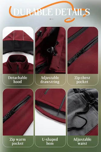 Vista 6 de Chrisuno Chaqueta ligera y larga con forro polar Softshell para mujer, impermeable Anorak con capucha extraíble