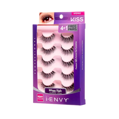 Vista 6 de iEnvy by Kiss So Wispy 03 - Pestañas de tira de 5 pares, paquete de valor #KPEM60, estilo natural Wispies