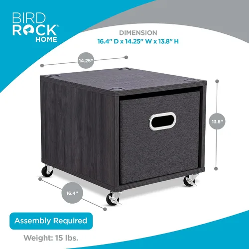 Vista 3 de BIRDROCK HOME Archivador rodante – Estante de almacenamiento decorativo con cubos extraíbles, asas y ruedas – Organiza archivos, libros, juguetes