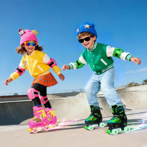 Vista 5 de Nattork Patines de ruedas para niños y niñas, 4 tamaños ajustables, patines cuádruples con lentejuelas y todas las ruedas iluminadas para niños