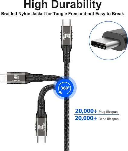 Vista 5 de Cable USB C de 3.3 pies, cable USB-A a USB-C USB 3.1 USB 3.2 Gen2 10Gbps cable de carga de datos para Samsung Galaxy S24 S23 S22 S21 S20 S10 S9 S8+