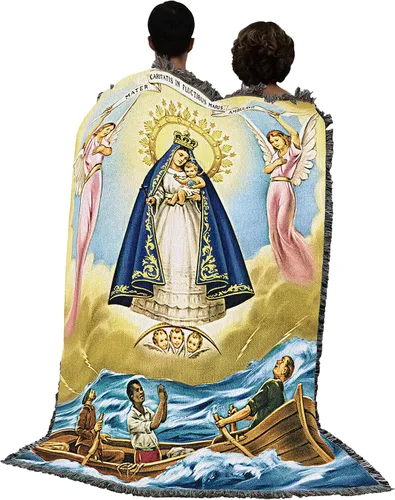 Vista 3 de Pure Country Weavers Nuestra Señora de la Caridad - Nuestra Señora de la Caridad del Cobre - Patrona de Cuba - Tapiz de regalo religioso católico