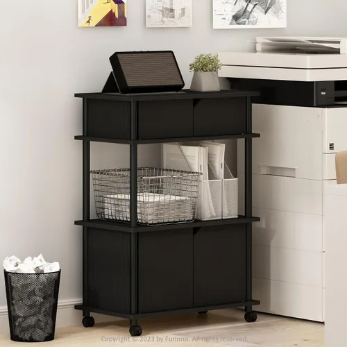 Vista 9 de Furinno Turn-N-Tube - Estantería multipropósito con exhibición y almacenamiento para impresora de 3 niveles, sin herramientas, color pino ámbar