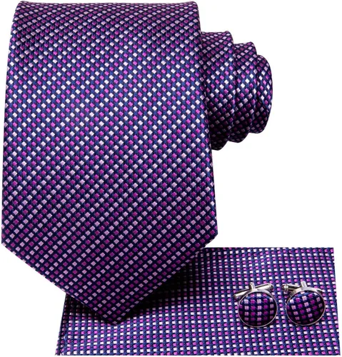 Vista 191 de Hi-Tie Corbata clásica de cachemira para hombre con pañuelo y gemelos a cuadros