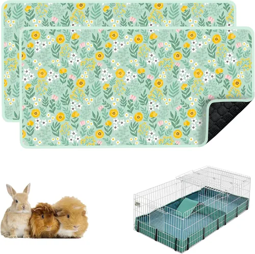 Vista 16 de Ropa de cama para cobayas, 2 paquetes de forro lavable para jaula de 49x24 pulgadas, almohadillas súper absorbentes lavables, impermeables y Palta