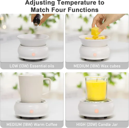 Vista 3 de Calentador de velas con temporizador – Calentador eléctrico de cerámica perfumada para derretir cera 4 en 1, quemador de velas 4 en 1, temporizador
