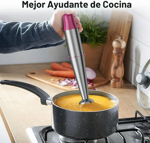 Vista 4 de Mezclador de inmersión Turelar de mano con cable, 1100W 5 en 1 juego de Rojo rosa
