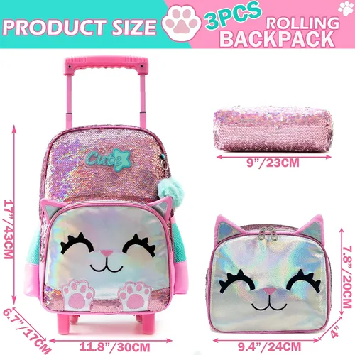 Vista 2 de Meetbelify Mochila con ruedas para niñas con ruedas para niñas para escuela primaria