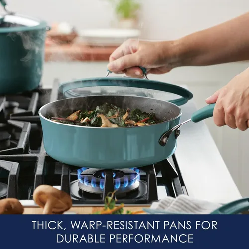 Vista 4 de Rachael Ray Cook + Create Sartén Sauté Antiadherente con Tapa, 3 Cuartos, Azul Agave