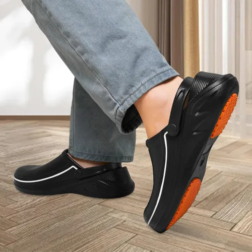 Vista 2 de Haifago Zapatos de chef antideslizantes para hombres y mujeres, zapatos de trabajo antideslizantes y resistentes al agua, zuecos de enfermería