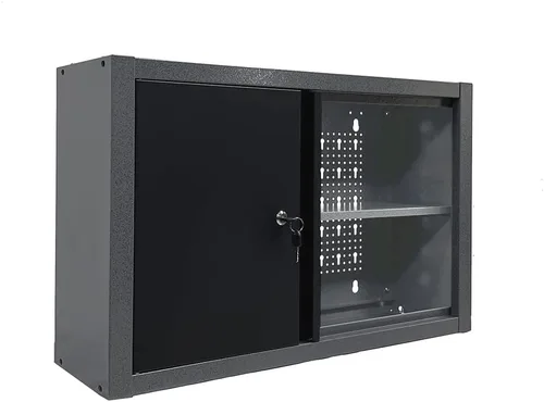 Vista 7 de Armario de pared de metal con puerta y 2 estantes extraíbles con cerradura para taller de garaje