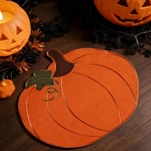 Vista 5 de LeLehome Juego de 4 manteles individuales de cosecha de otoño, 14 pulgadas, Día de Acción de Gracias, Halloween, otoño, calabaza, bordados, manteles
