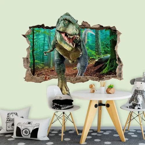 Vista 5 de Supzone Calcomanías de pared de dinosaurio, 3D, decorativas, extraíbles, para dormitorio, bebé, guardería, decoración de pared para niños