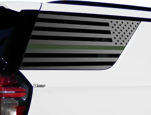 Vista 8 de Bogar Tech Designs Calcomanía de vinilo precortada con la bandera estadounidense para ventana de un cuarto compatible con Chevy Tahoe y GMC Yukon