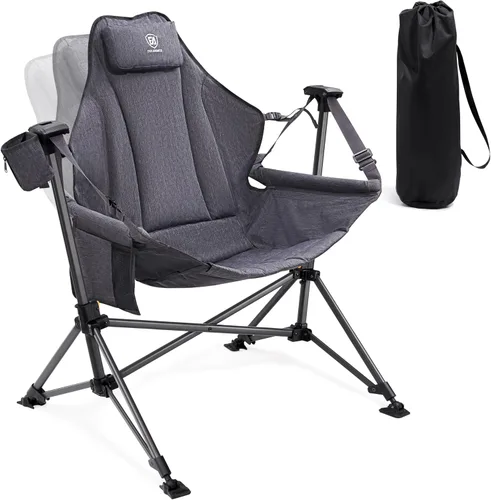 Vista 9 de EVER ADVANCED Hamaca acolchada para camping, silla columpio de gran tamaño resistente con portavasos desmontable, silla mecedora plegable portátil