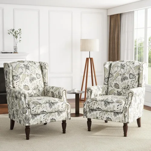 Vista 46 de High Back Accent Chair, Fabric Upholstered Armchair Wingback Chair for Living Room, Comfy Bedroom Reading Seat with Solid Wood Legs, Beige