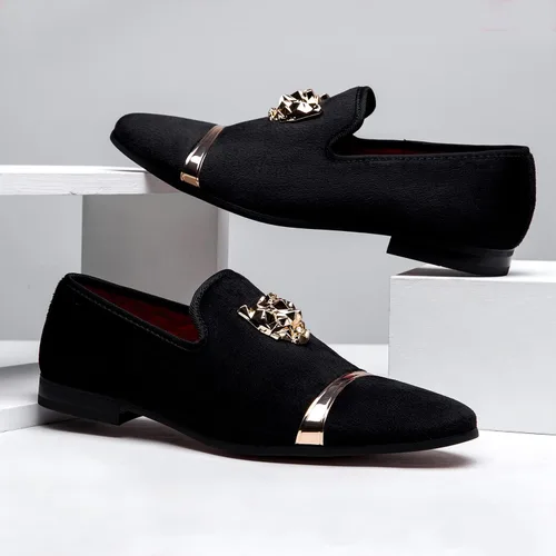 Vista 4 de Jousen Mocasines de terciopelo para hombre, zapatos de vestir, suaves, vintage, de lujo, para boda, fiesta, baile de graduación para hombres