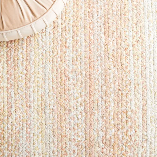 Vista 6 de SAFAVIEH Alfombra trenzada de la colección – Alfombra redonda de 3 pies, color beige con detalles rosados, algodón hecho a mano, estilo cabaña