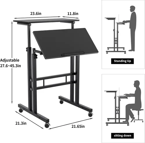 Vista 7 de SogesHome Mesa de escritorio ajustable para computadora portátil de 23.6 pulgadas, soporte de computadora portátil, mesa de bandeja de escritorio
