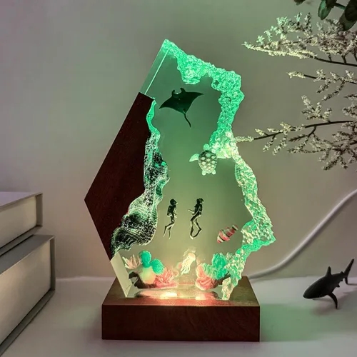 Vista 7 de Lámpara hecha a mano de la resina del océano 3D, luz de la noche de la resina accionada por USB para la decoración