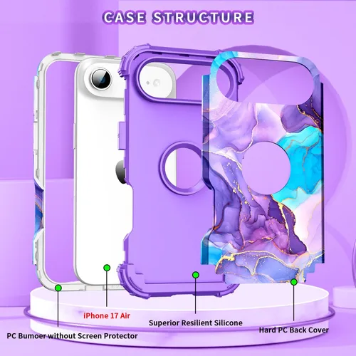 Vista 3 de Funda para iPhone Air, tres capas de alta resistencia a prueba de golpes, híbrida de plástico duro, funda protectora de goma de silicona suave