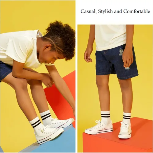 Vista 6 de PATPAT Tenis sin cordones para niños y niñas, tenis para niños pequeños, zapatos de lona para niños pequeños, Blanco