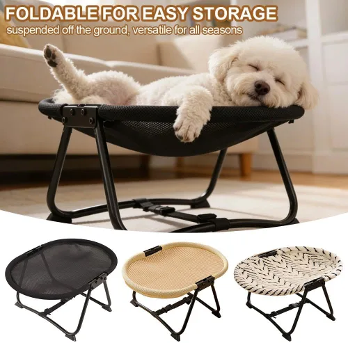 Vista 3 de Hamaca para gatos, cuna elevada independiente para perros en interiores y exteriores, cama plegable para mascotas sin montaje con malla