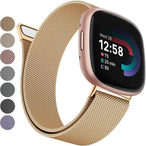 Vista 10 de Bandas de metal compatibles con Fitbit Versa 3/Versa 4/Fitbit Sense/Sense 2 para mujeres y hombres, correa de malla de acero inoxidable transpirable