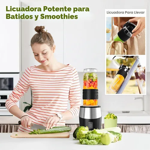 Vista 4 de Licuadora y Procesador de Alimentos Combo, Licuadora Personal para Batidos y Smoothies, Adecuada para Cocina, Hogar, Licuadora Eléctrica de 700W